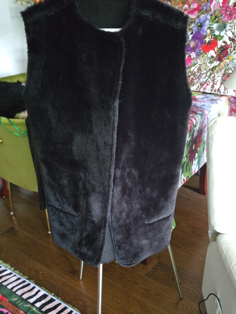 Reversable Black Faux Fur Vest - Women's Sleeveless Coat